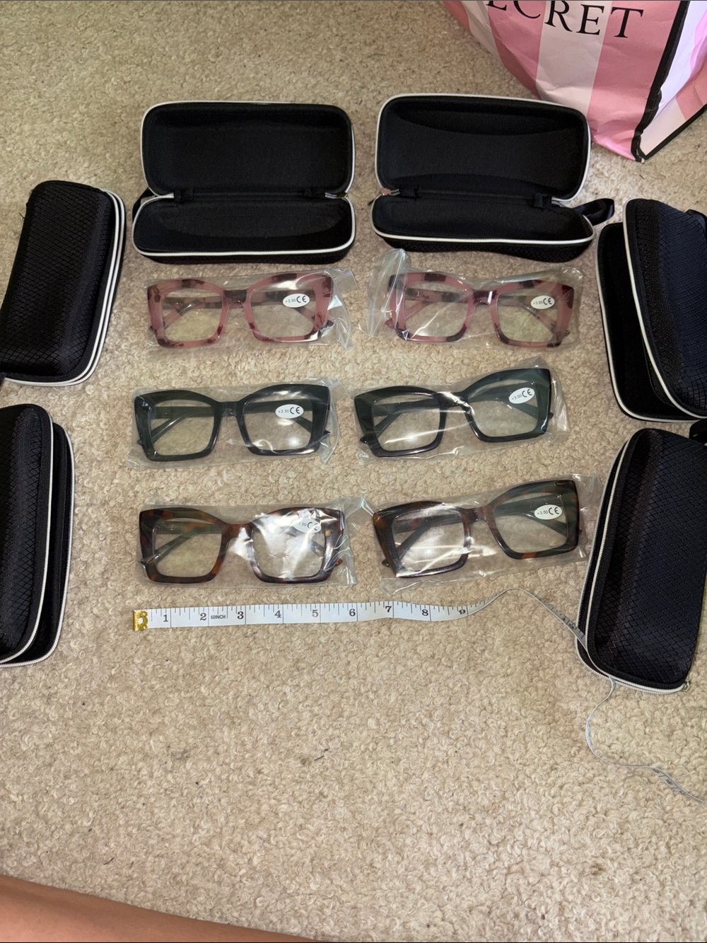 Classic Rectangular Women's Glasses Trio - Pink, Black, Brown
